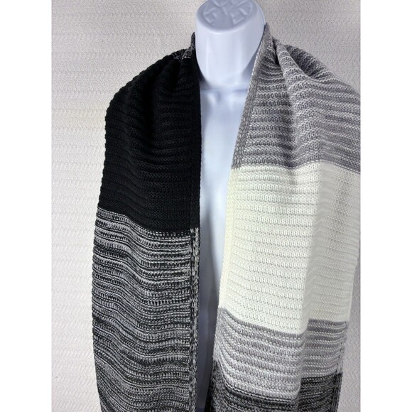 Winter Knitted Thick Scarf Calvin Klein Tassels Black White Gray One Size - Picture 3 of 13
